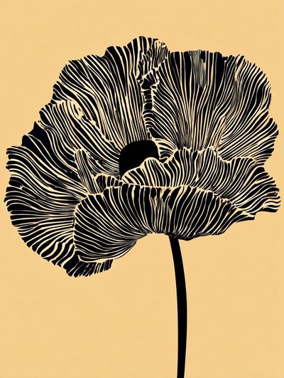 Black and White Poppy — Line-Art Print. poster