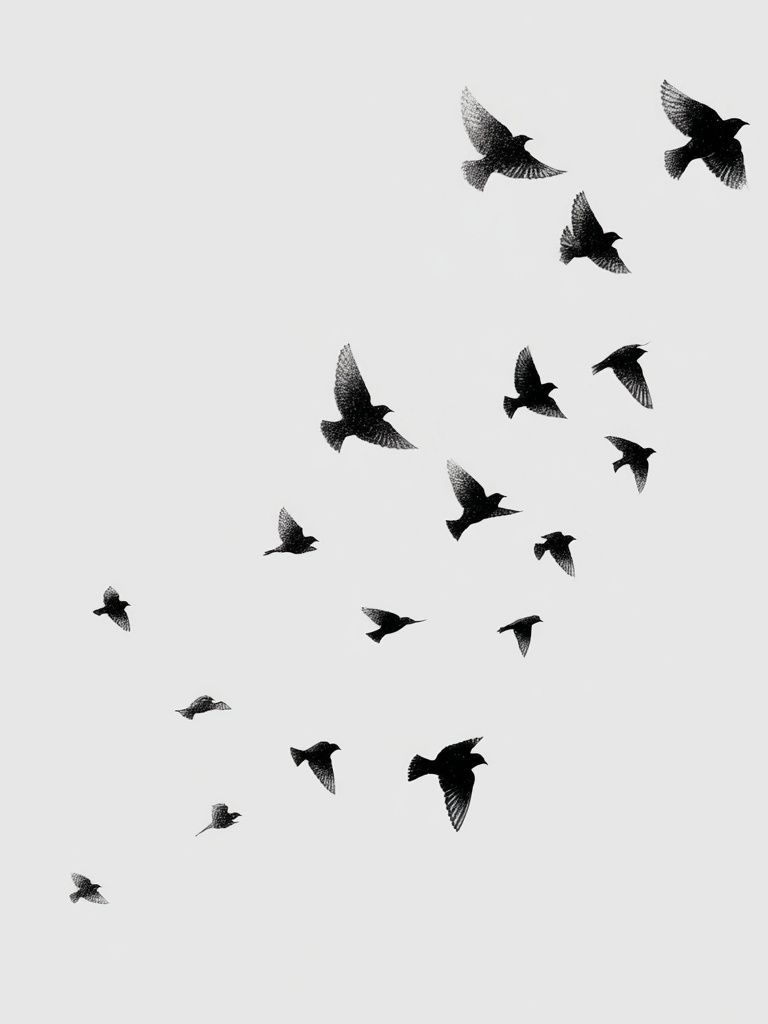 Flock of Birds — Black-White Print. poster — photography art