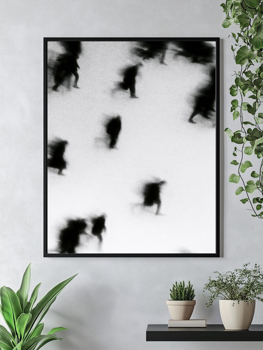 Blurred Figures Black-White Poster. — room view 4