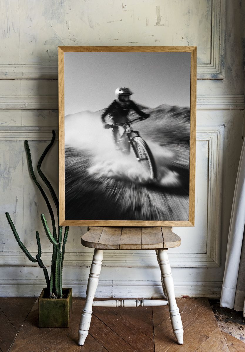 Mountain Biker in Motion — Black and White Print. — room view 1