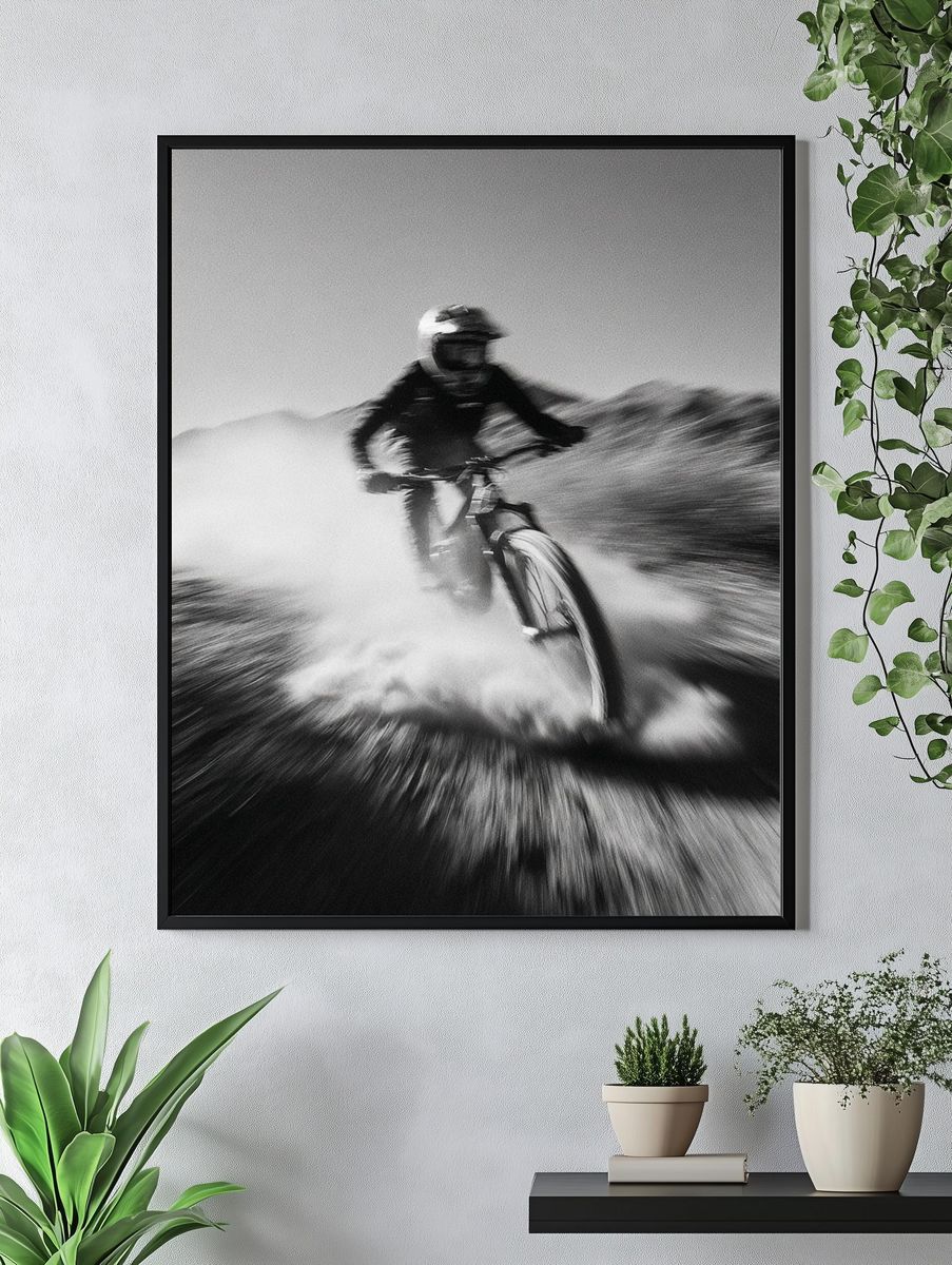 Mountain Biker in Motion — Black and White Print. — room view 4