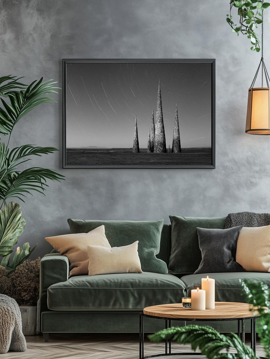 Starry Night Spires — Black-White Print. — room view 4