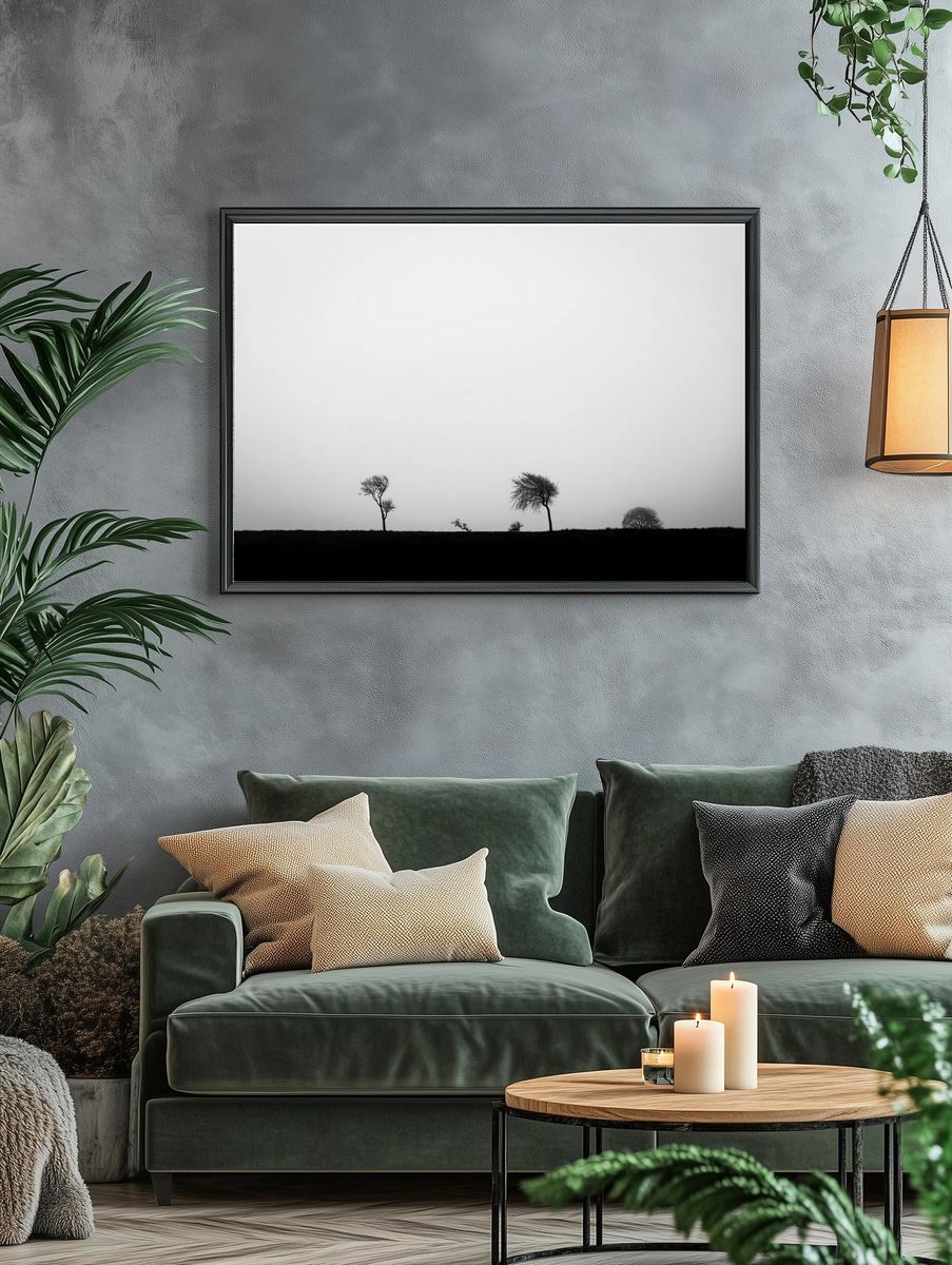 Silhouetted Trees — Black-White Print. — room view 4