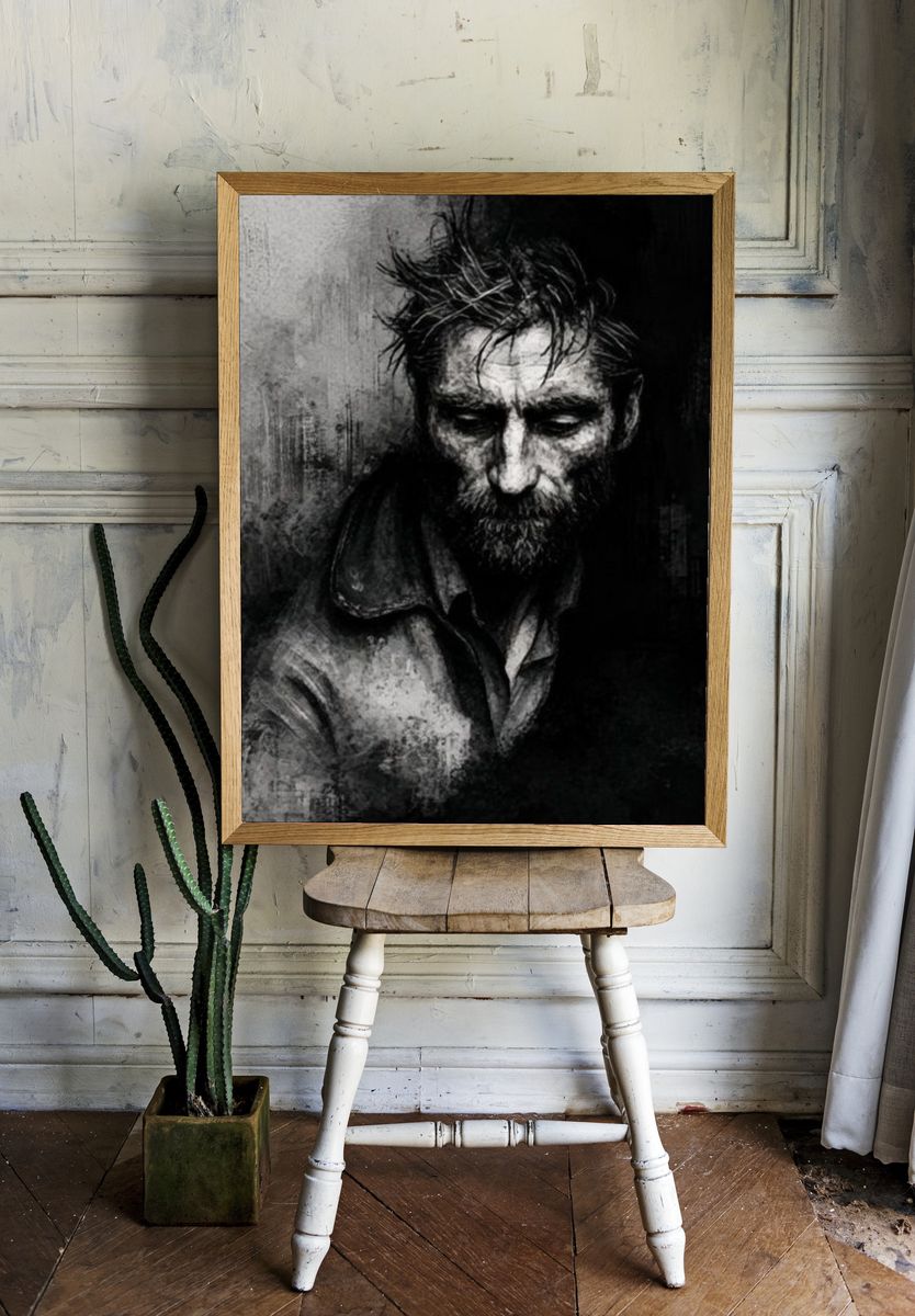 Brooding Man Portrait Print. room preview
