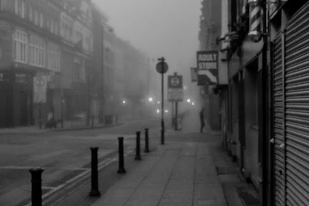 Misty Street in Fog — Black-White Print. poster detail