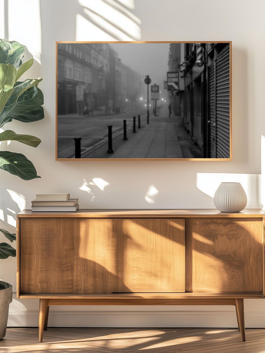 Misty Street in Fog — Black-White Print. — room view 3