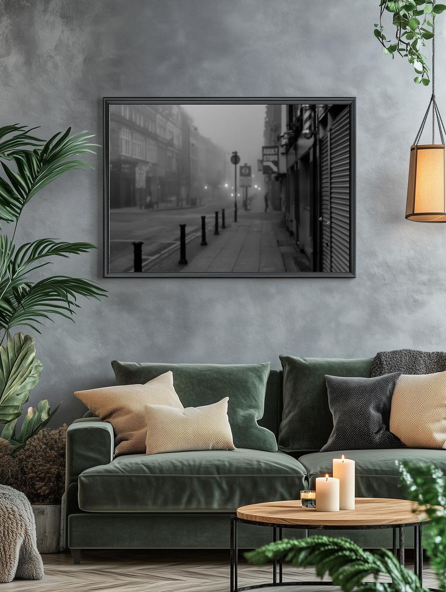 Misty Street in Fog — Black-White Print. — room view 4