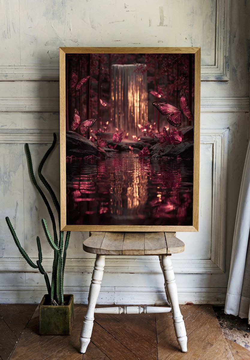 Butterflies and Waterfall — Fantasy Print room preview