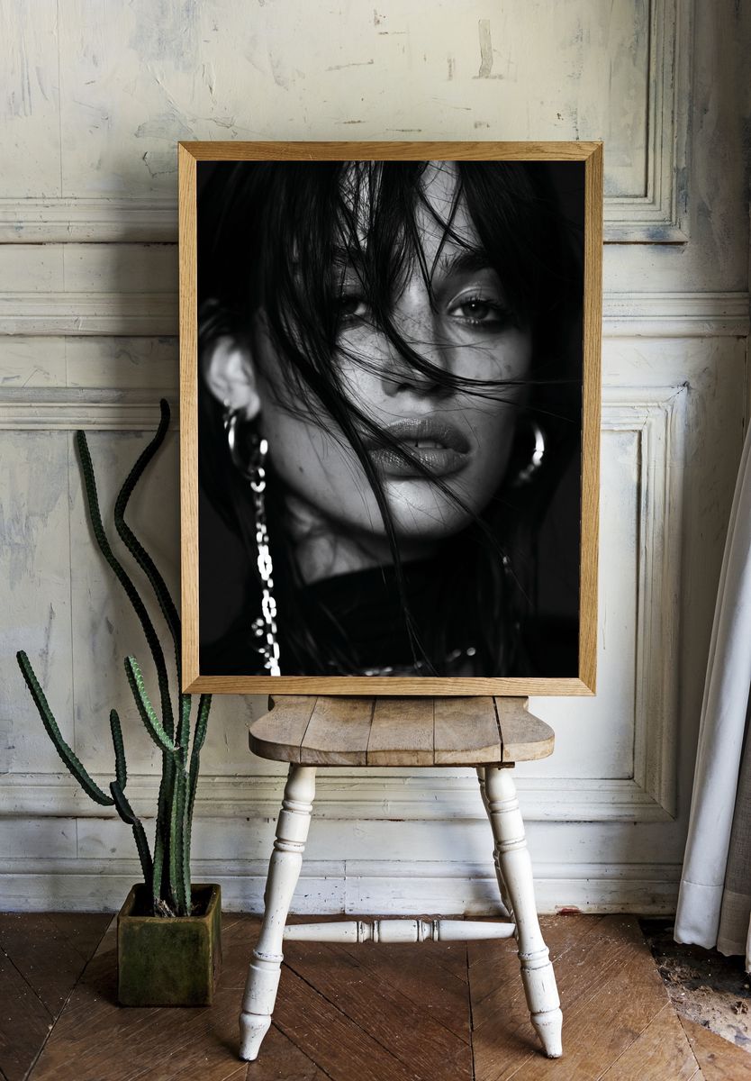 Moody Black and White Portrait Poster. room preview