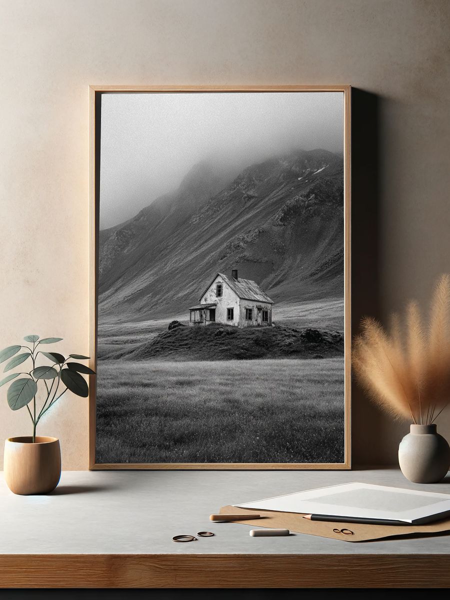 Abandoned House in Fog — Black-White Print. — room view 2