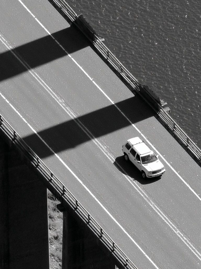 Car on Bridge — Black-White Photography Poster. poster detail