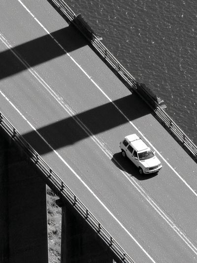 Car on Bridge — Black-White Photography Poster. poster print