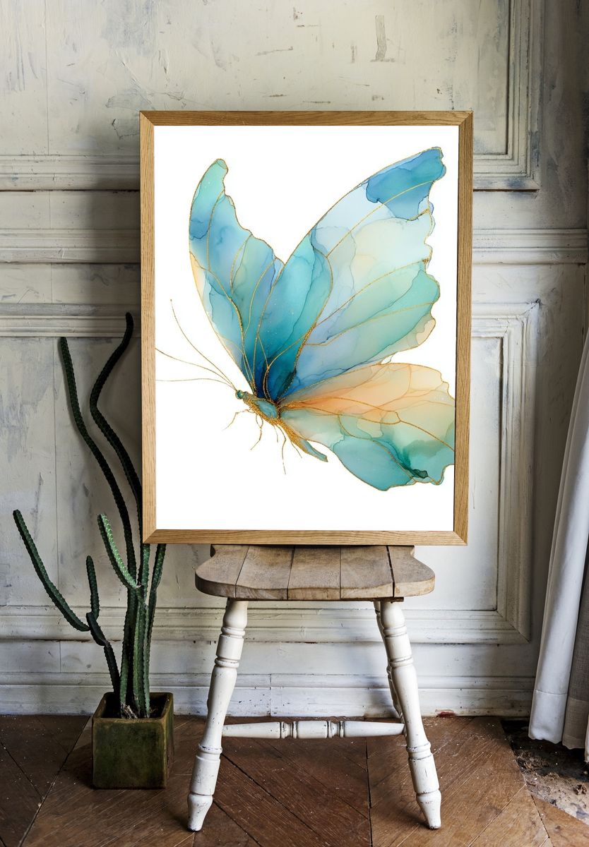Blue Butterfly — Watercolor Print. room preview