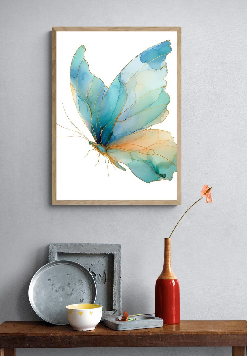 Blue Butterfly — Watercolor Print. — room view 3
