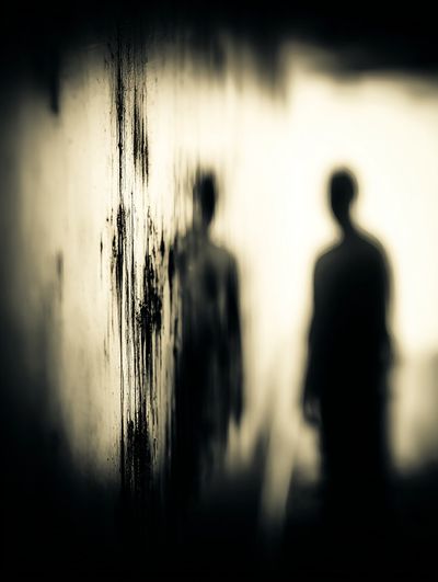 Silhouetted Figures — Black-White Print. poster print