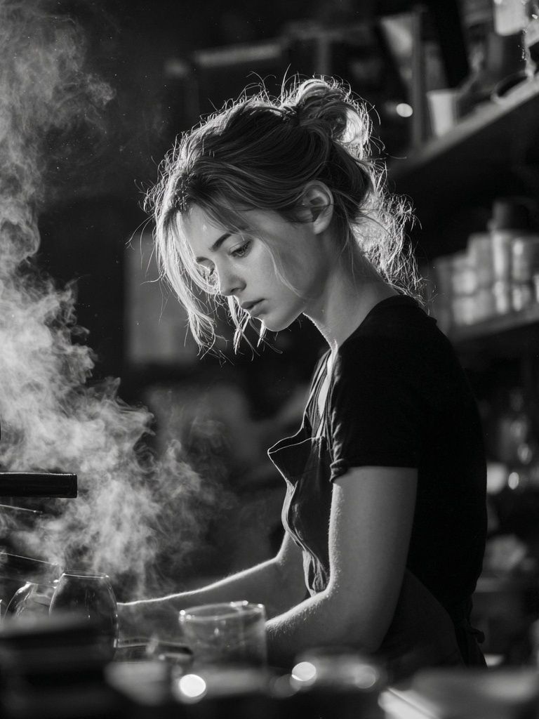 Barista Portrait Black-White Poster. poster — photography art