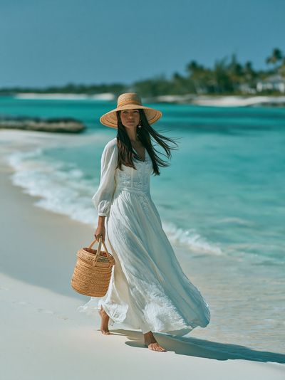 Beachside Woman in White Photography Poster. poster
