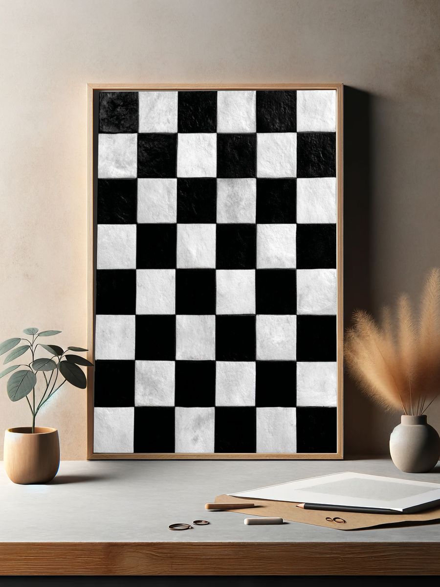 Black and White Checkerboard Poster. — room view 2