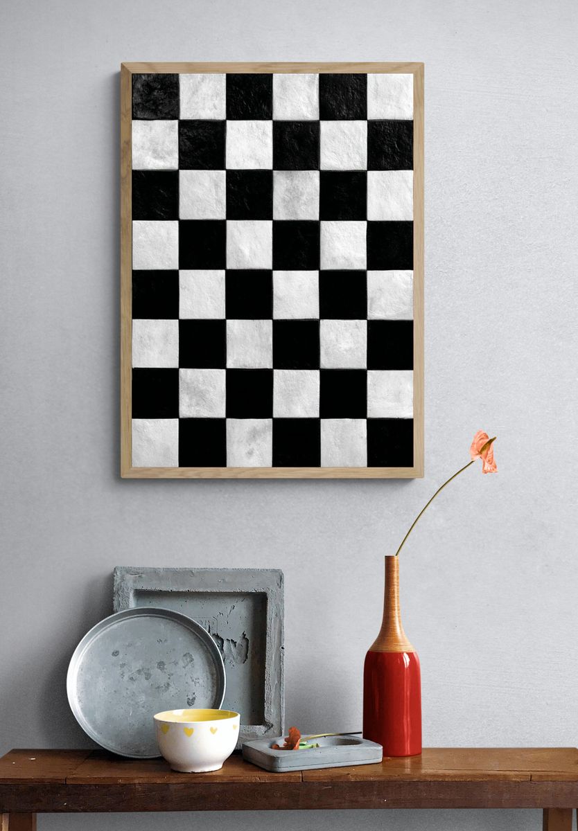 Black and White Checkerboard Poster. — room view 3