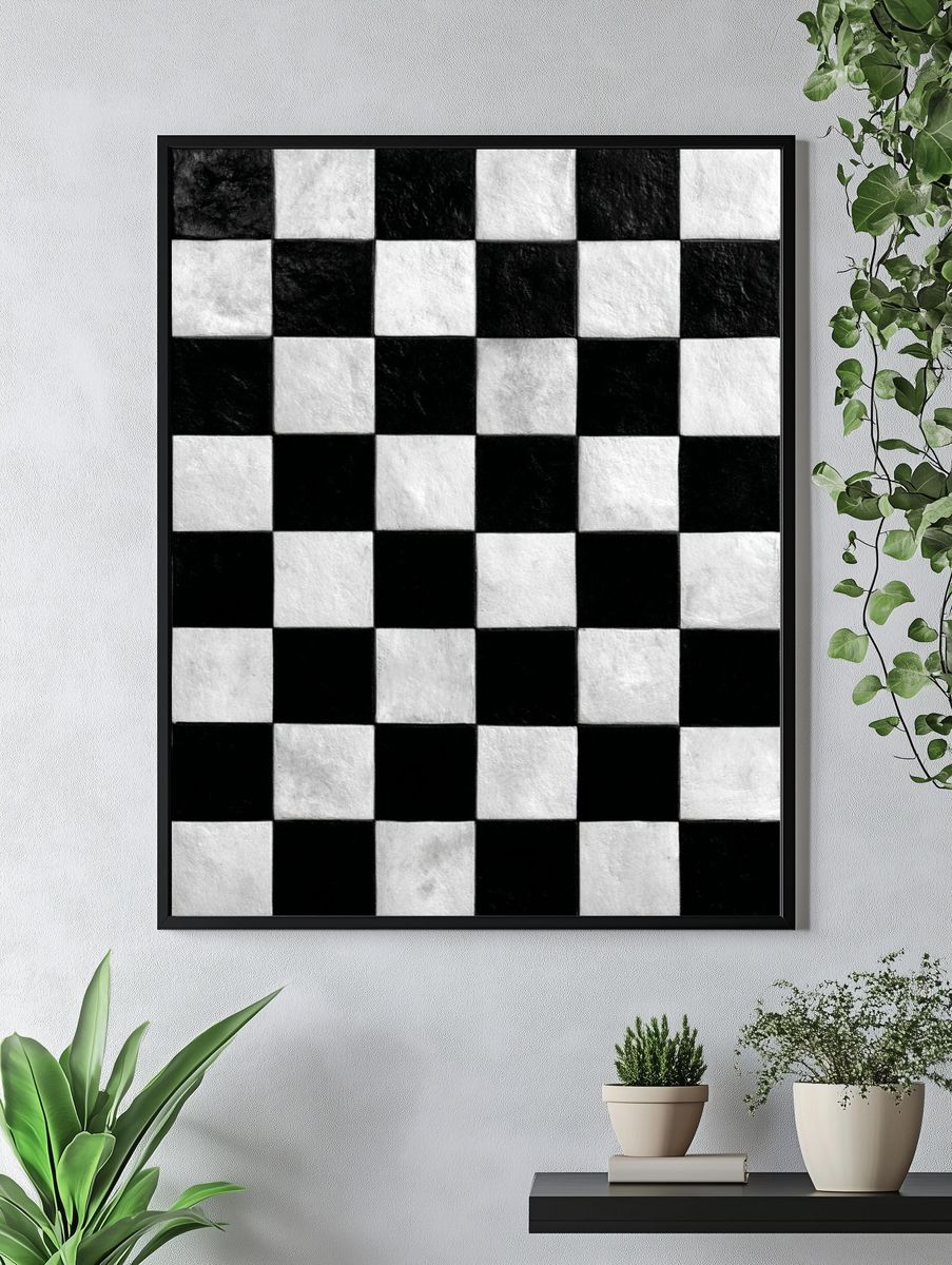 Black and White Checkerboard Poster. — room view 4