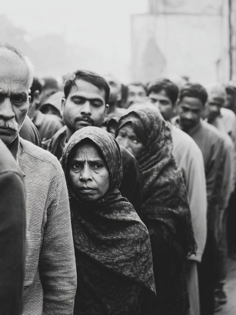 Line of People — Black-White Print. poster detail