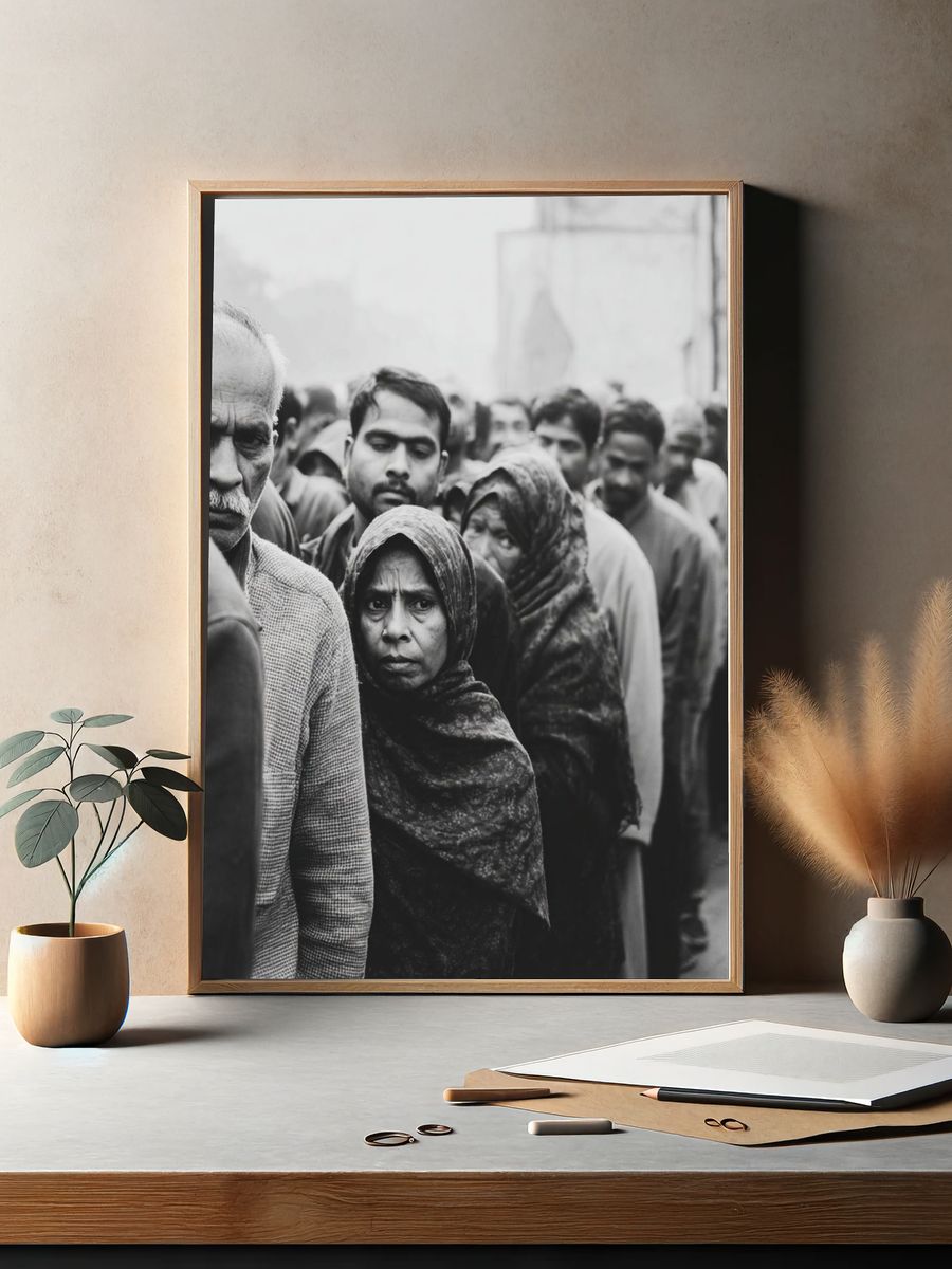 Line of People — Black-White Print. — room view 2
