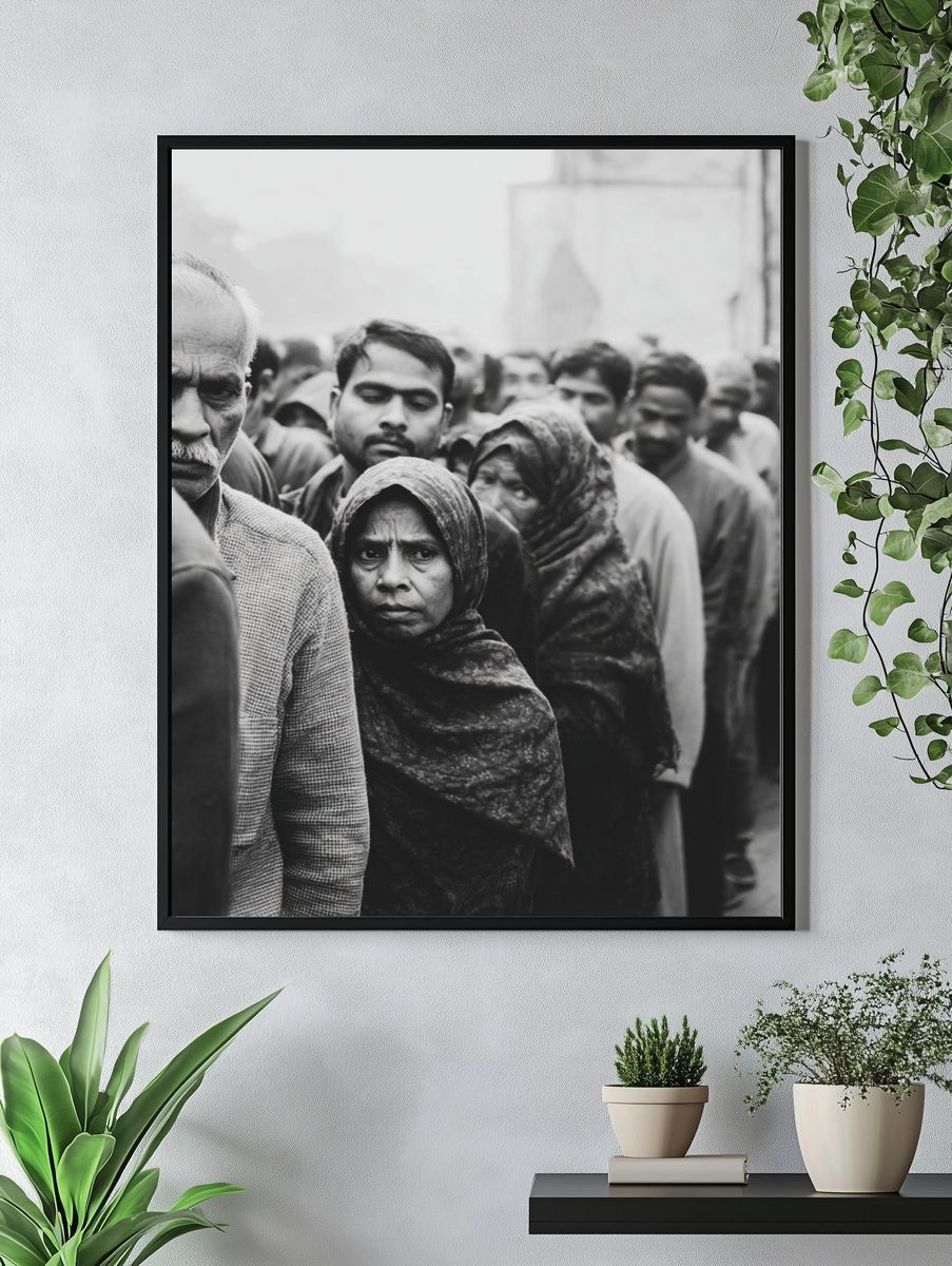 Line of People — Black-White Print. — room view 4