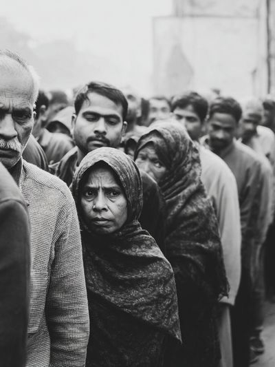 Line of People — Black-White Print. poster
