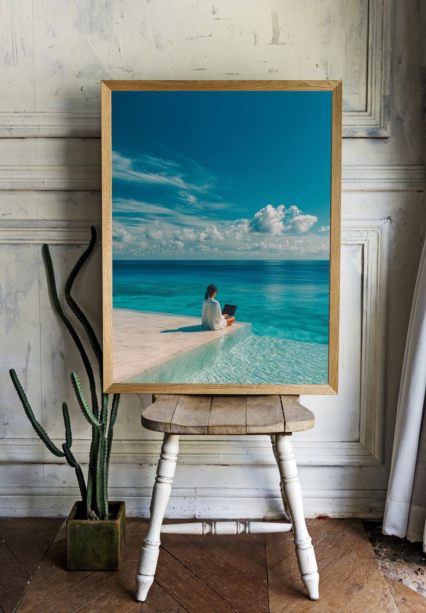 Serene Beachside Workspace Poster. — room view 1