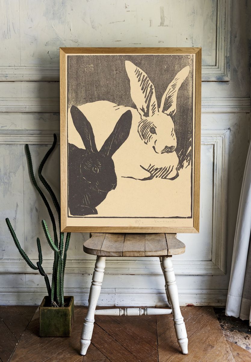 Black and White Rabbits — Fine Art Print room preview