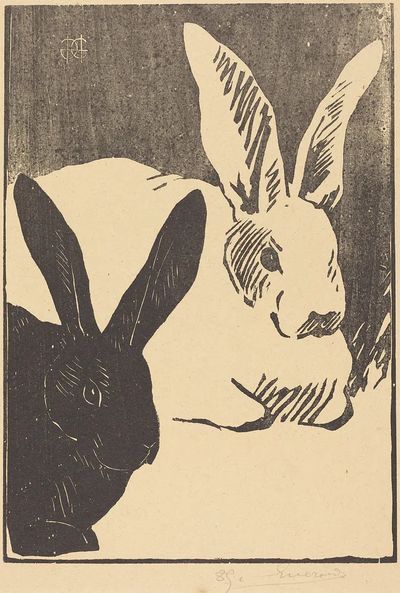 Black and White Rabbits — Fine Art Print. poster print