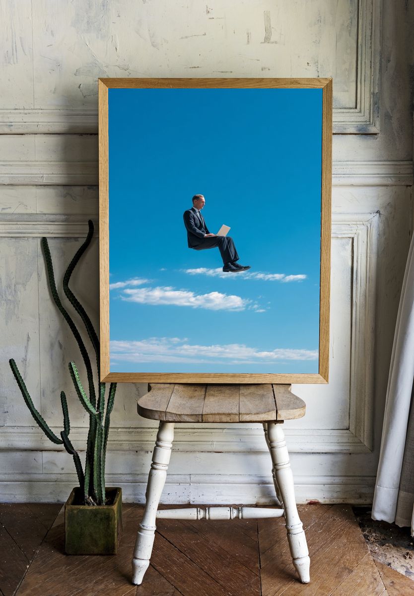 Businessman Working in the Sky — Surreal Print room preview