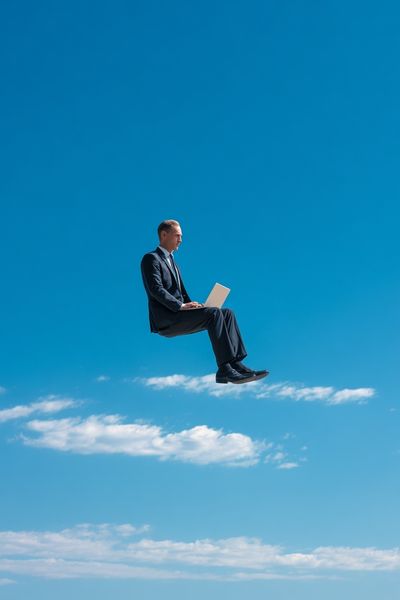 Businessman Working in the Sky — Surreal Print. poster print