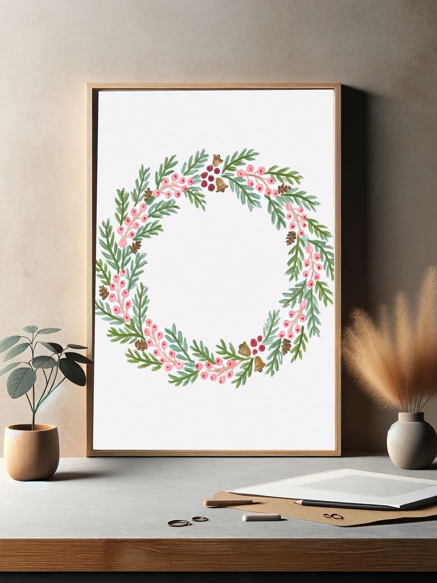 Winter Berry Wreath Botanical Print. — room view 2