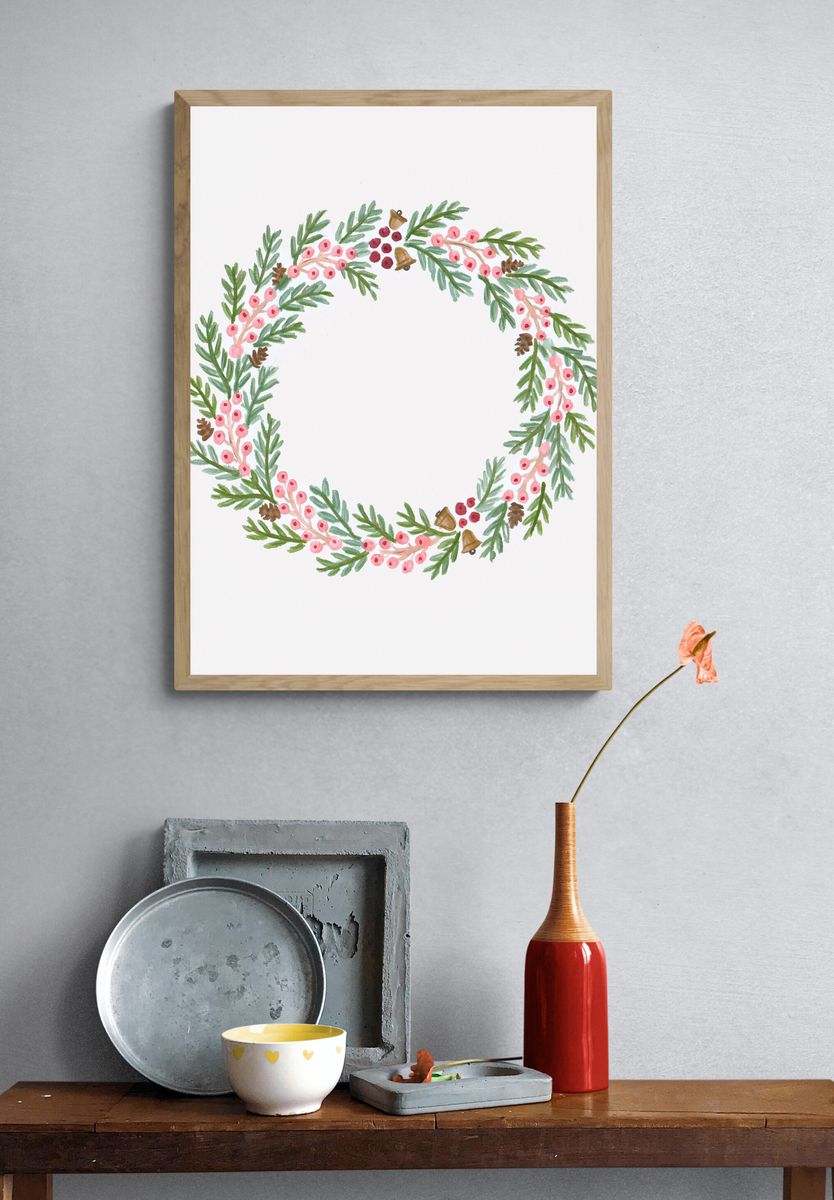 Winter Berry Wreath Botanical Print. — room view 3