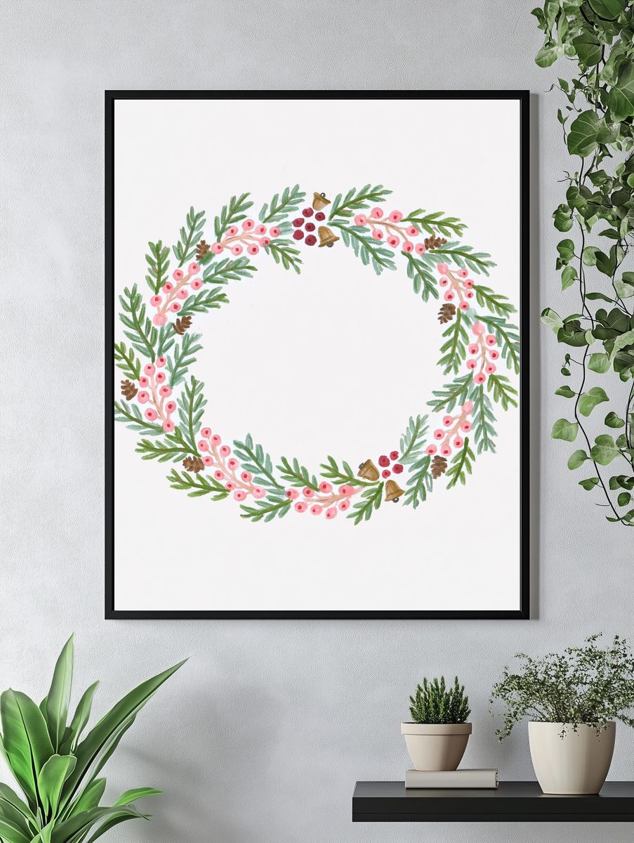 Winter Berry Wreath Botanical Print. — room view 4
