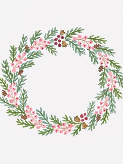Winter Berry Wreath Botanical Print. poster