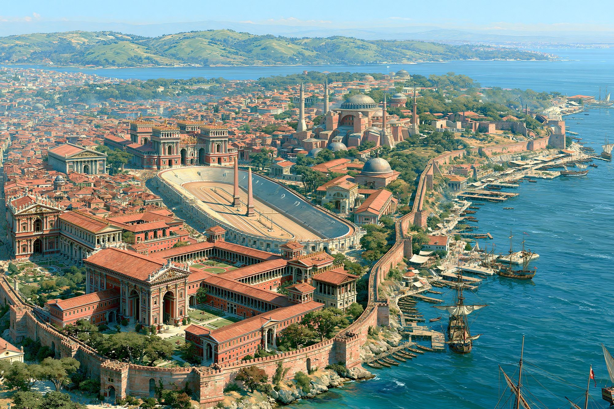 Byzantine Harbor Cityscape Print. poster — illustration art