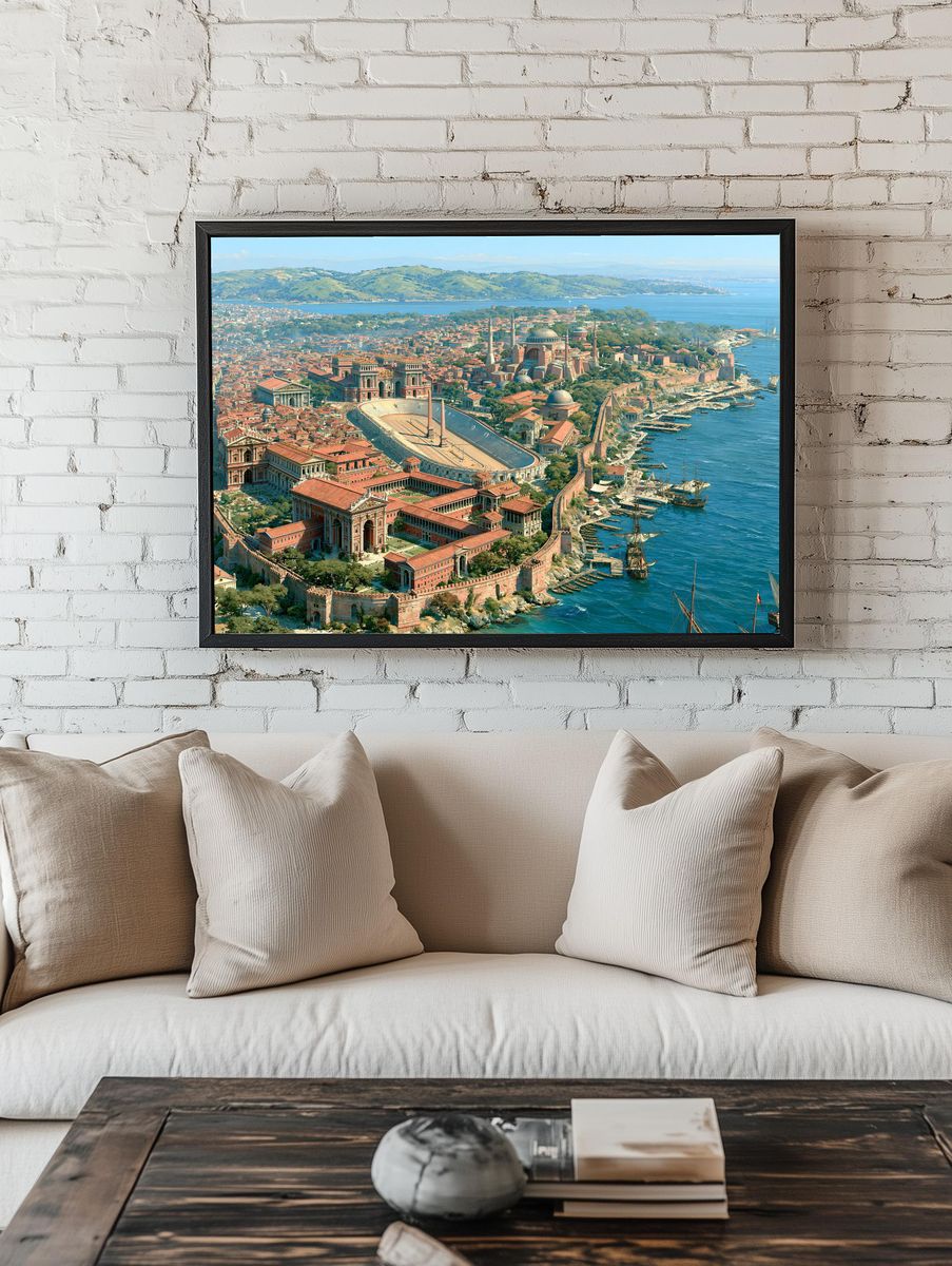 Byzantine Harbor Cityscape Print. — room view 1