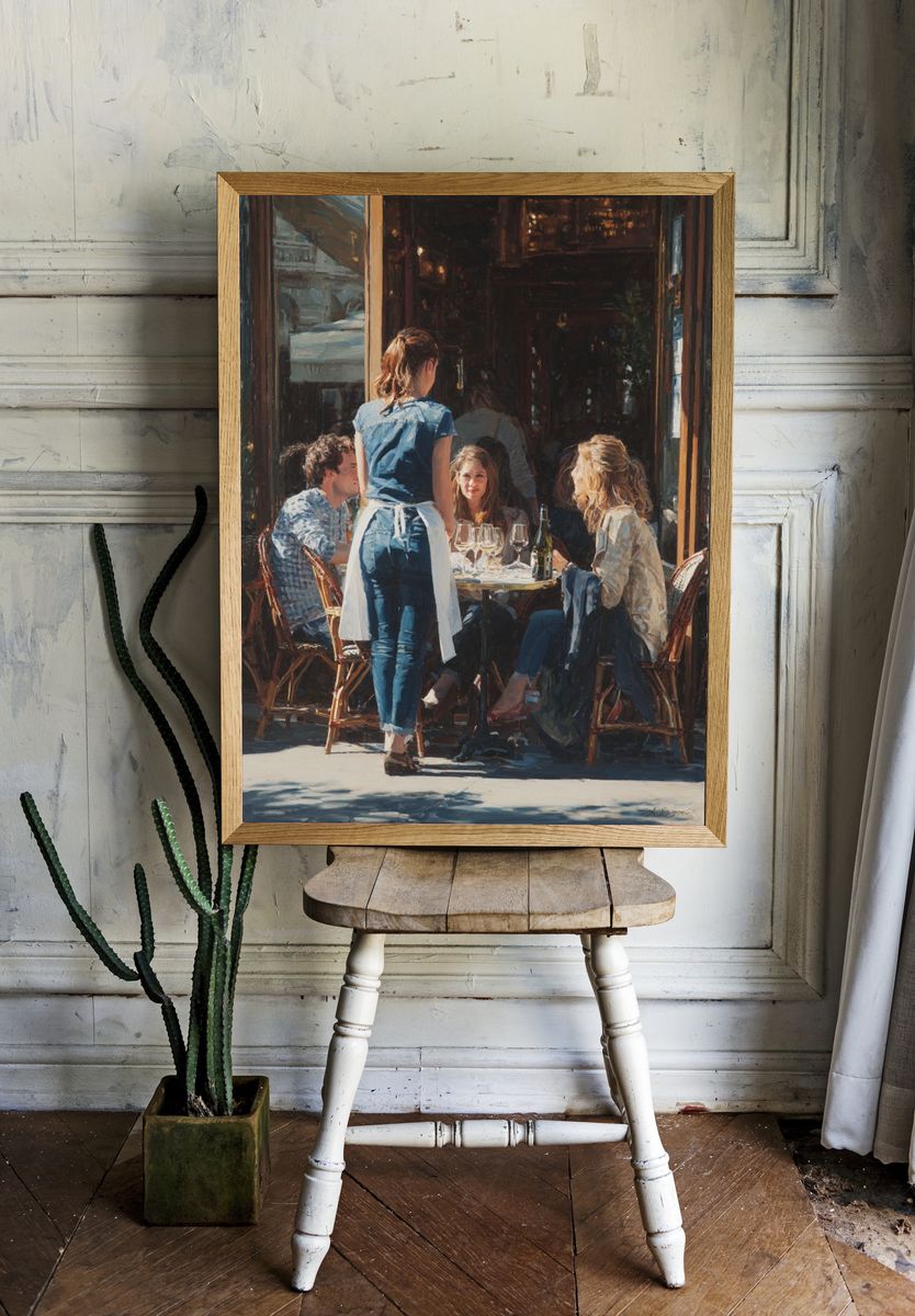 Café Gathering — Fine Art Print. room preview