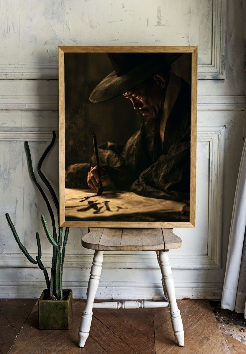 Calligraphy Scribe Portrait Print. room preview
