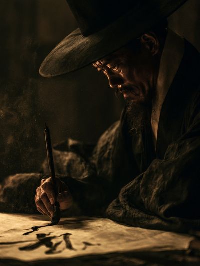 Calligraphy Scribe Portrait Print. poster