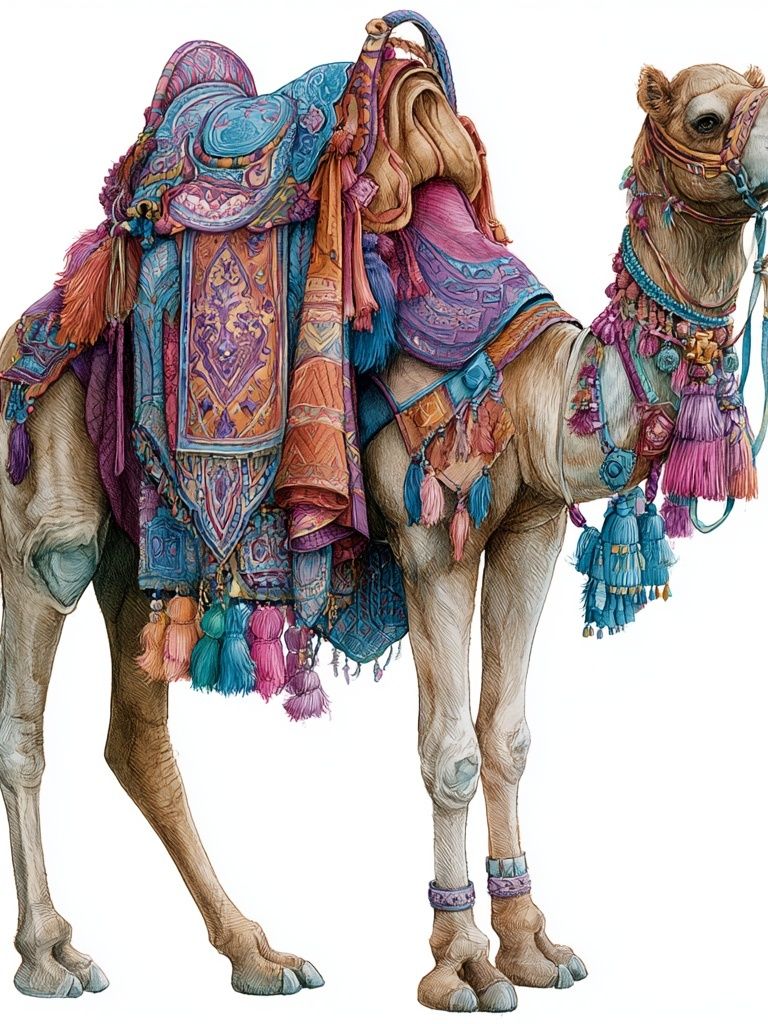 Decorated Camel Illustration Poster. poster — animals art