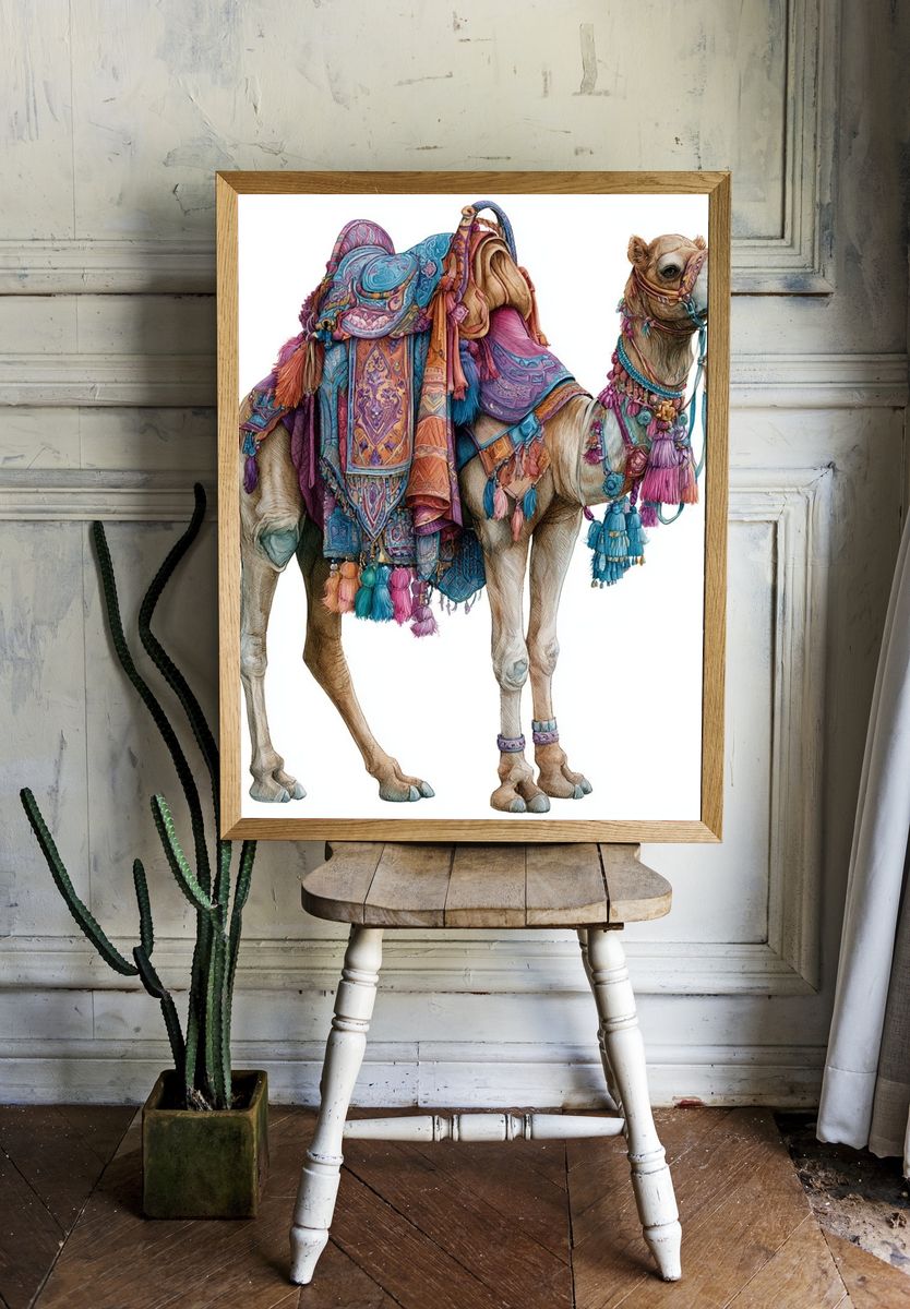 Decorated Camel Illustration Poster. — room view 1