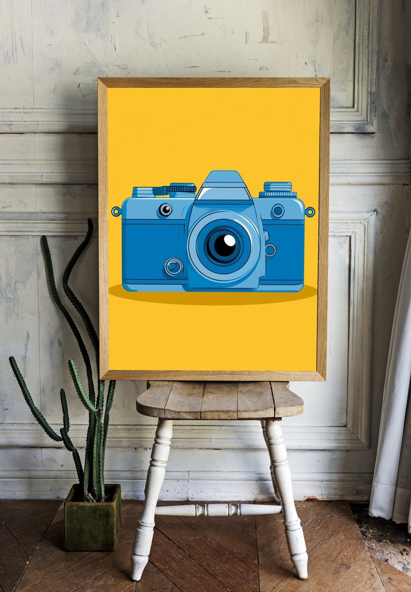 Blue Camera Illustration Poster. — room view 1
