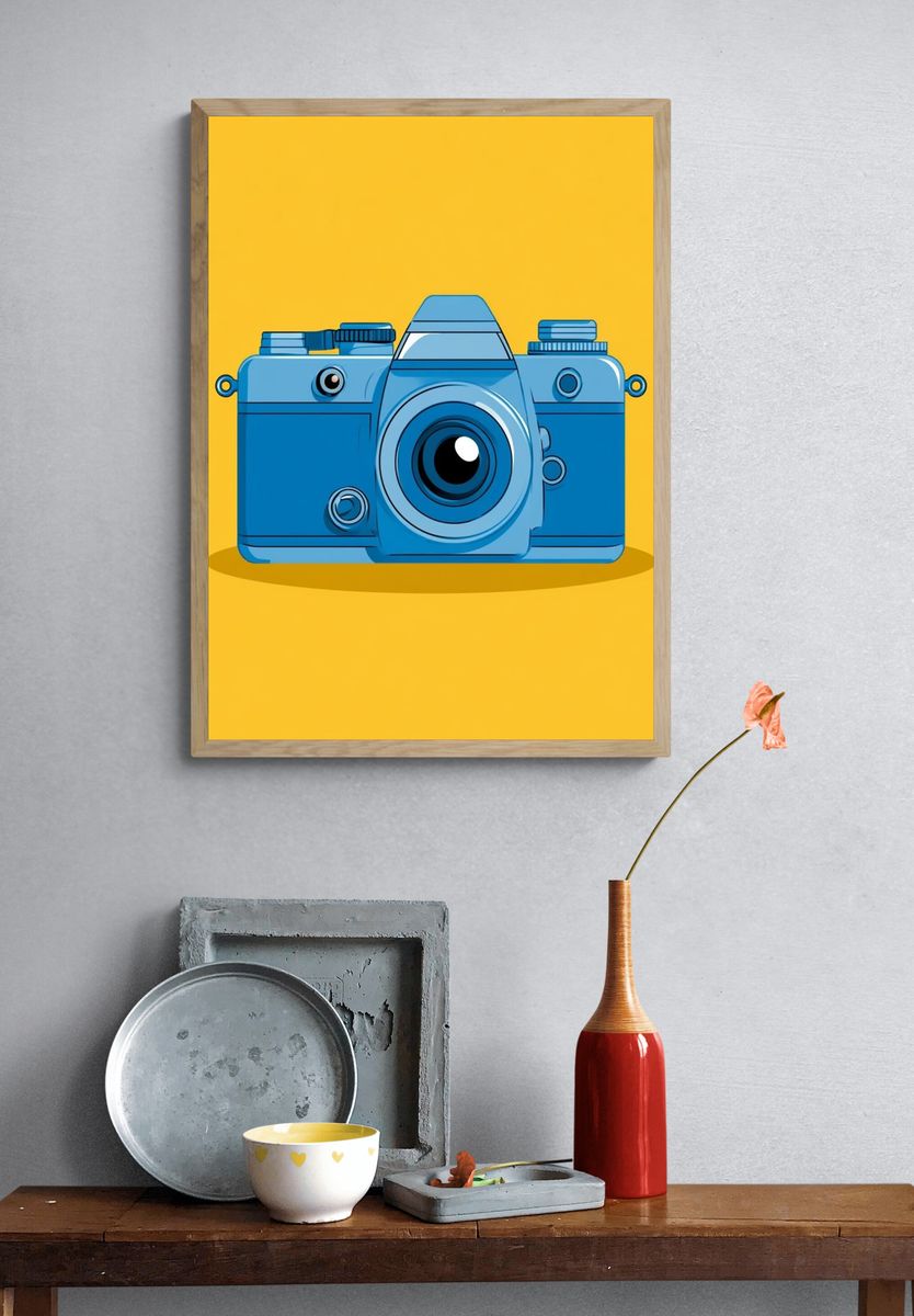 Blue Camera Illustration Poster. — room view 3