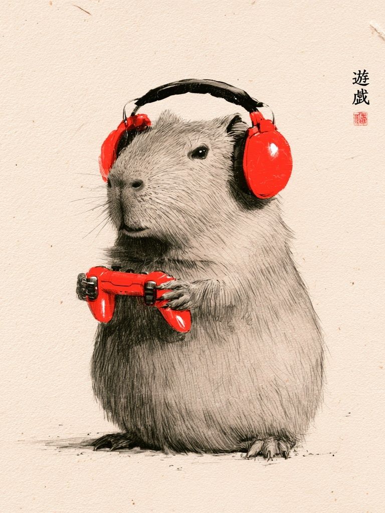 Capybara Gamer Illustration Poster. poster detail
