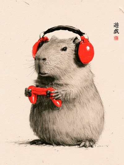 Capybara Gamer Illustration Poster. poster