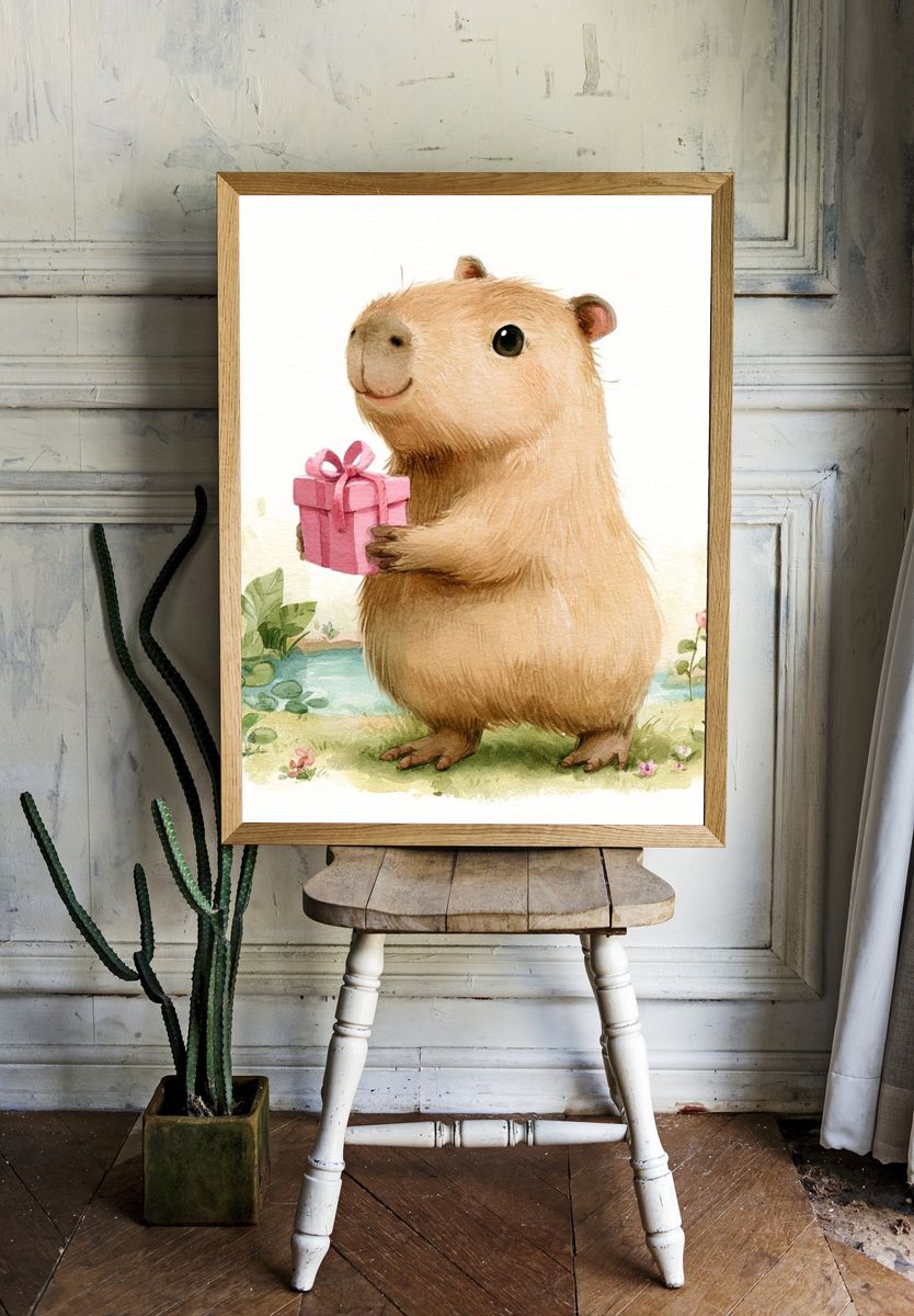 Capybara Gift Watercolor Print. — room view 1