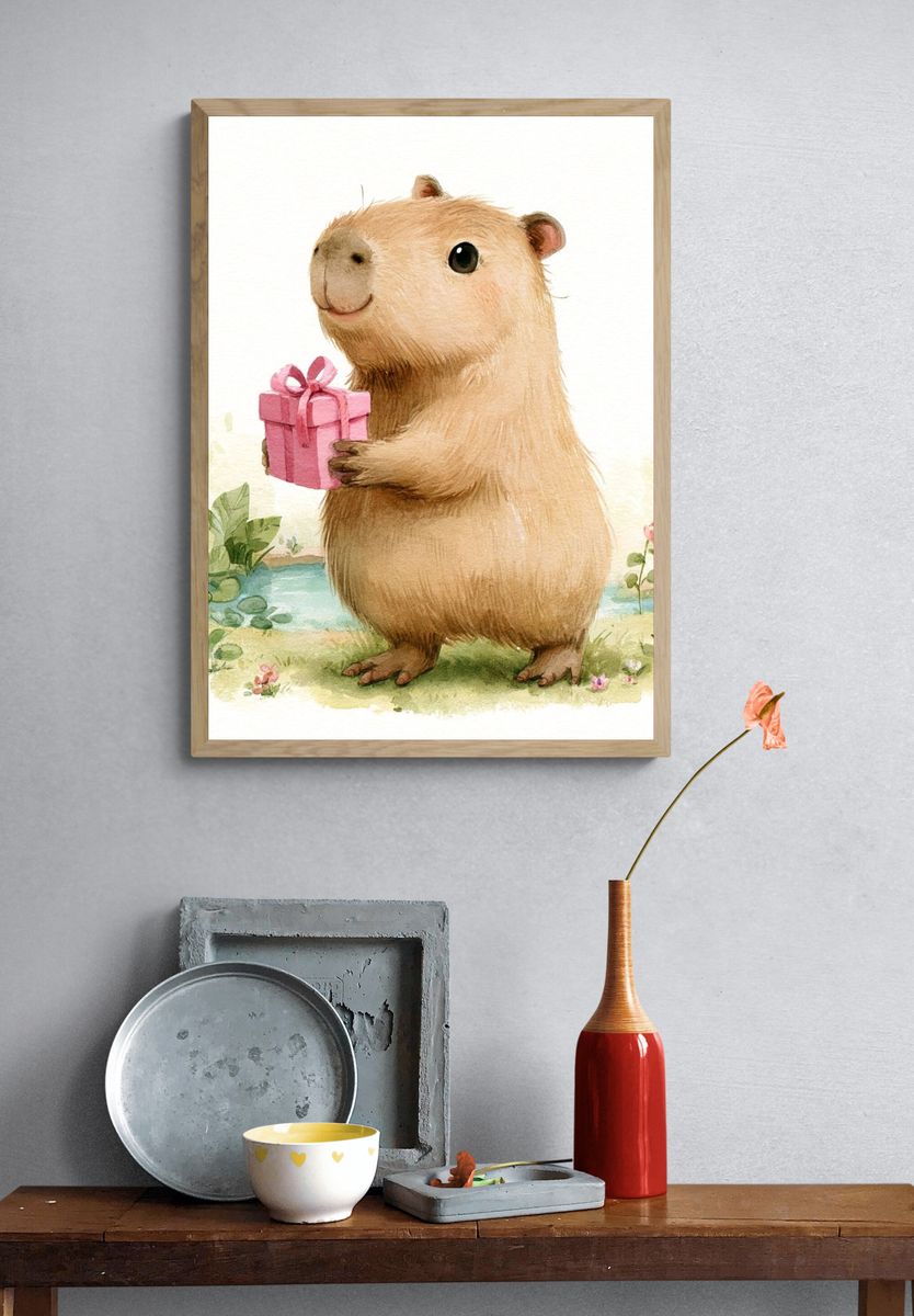 Capybara Gift Watercolor Print. — room view 3